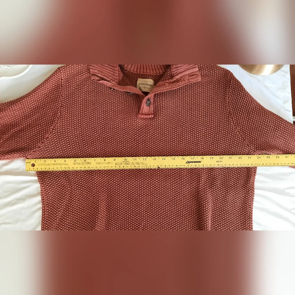 Lucky Brand Rust Cotton Chunky Knit Sweater Grandpa Cozy Classic